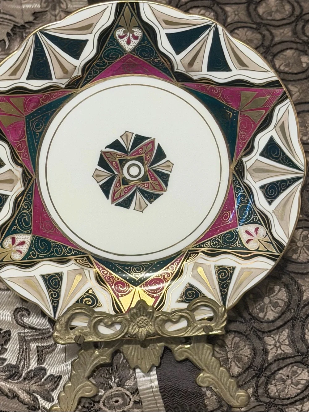 Antique C.F. Boseck Alhambra Austria Porcelain Plate Gold Geometric Art Nouveau